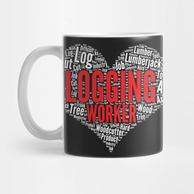 Logging worker Heart Shape Word Cloud Design print by theodoros20